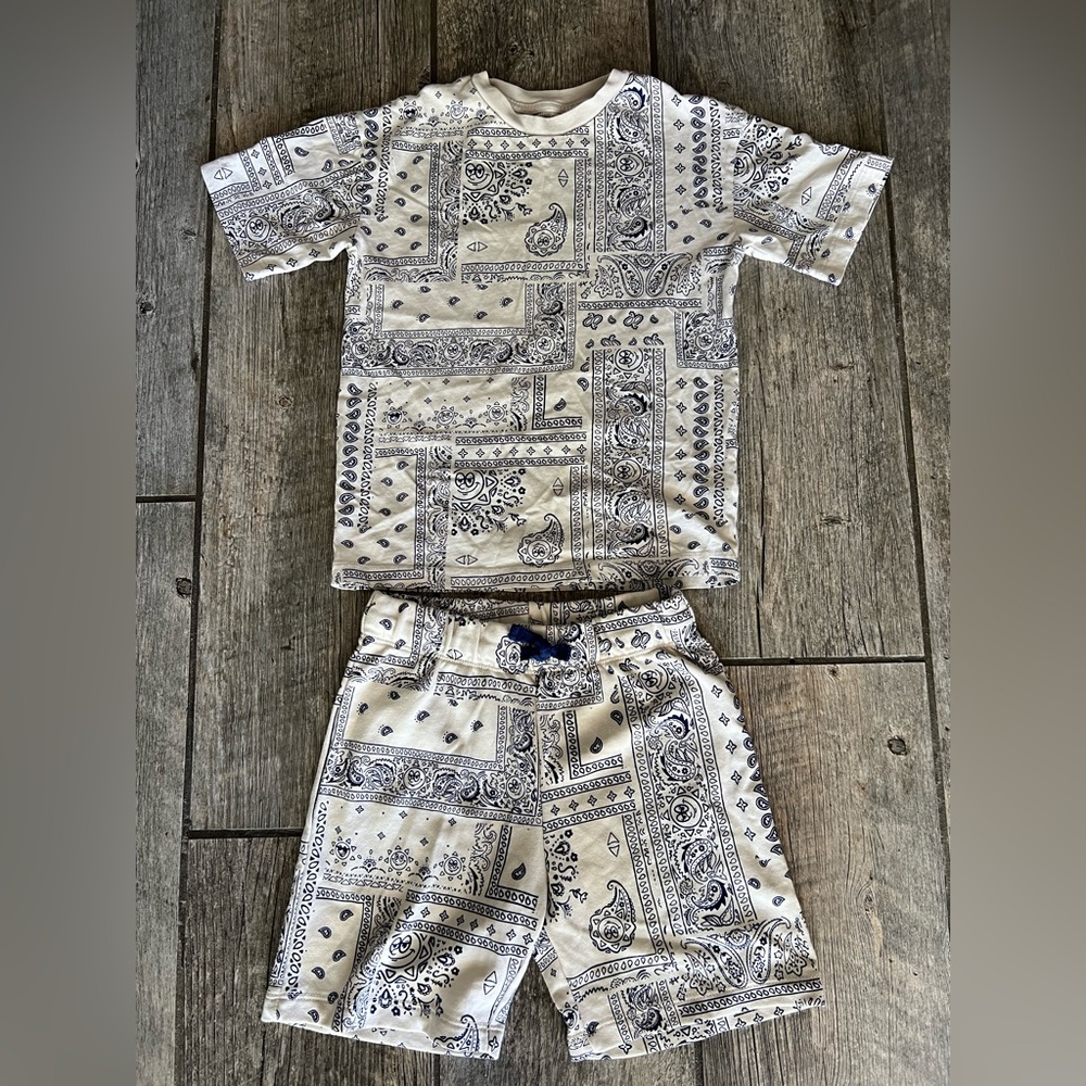 H&M Boys/Kids Bandana Print Casual Set - Navy Blue and Off-White